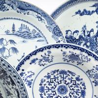 Seven Chinese Export Blue and White Porcelain Plates and Chargers