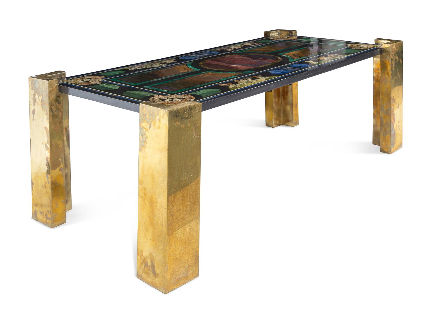 A Faux Scagliola and Lacquered Brass Dining Table