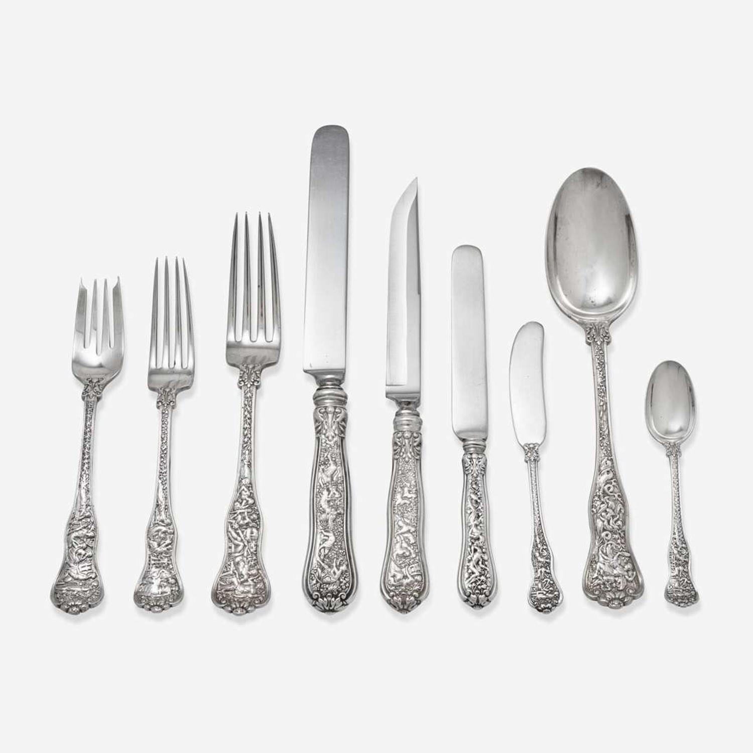An assembled sterling silver flatware service for twelve in the "Olympian" pattern Tiffany & Co., New York, NY, early to late 20th century