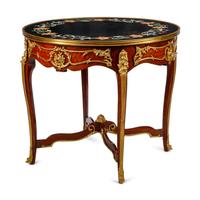 A Louis XV Style Parquetry, Specimen Marble and Gilt Bronze Mounted Table