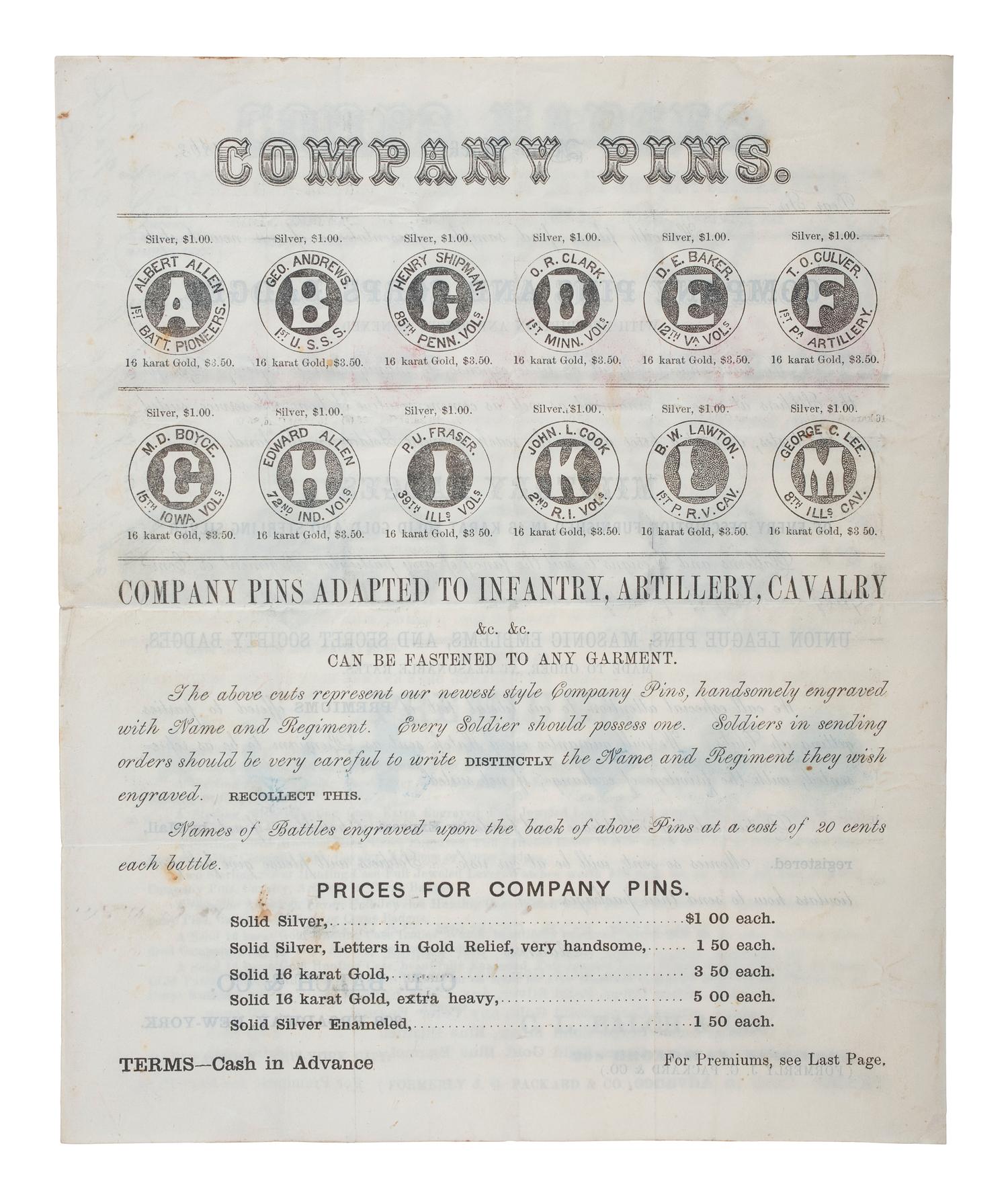 Corps Badges for the 1st, 2d, 3d, 5th, 6th, 11th, and 12th Army Corps . New York, NY: C.L. Balch & Co., 1863.