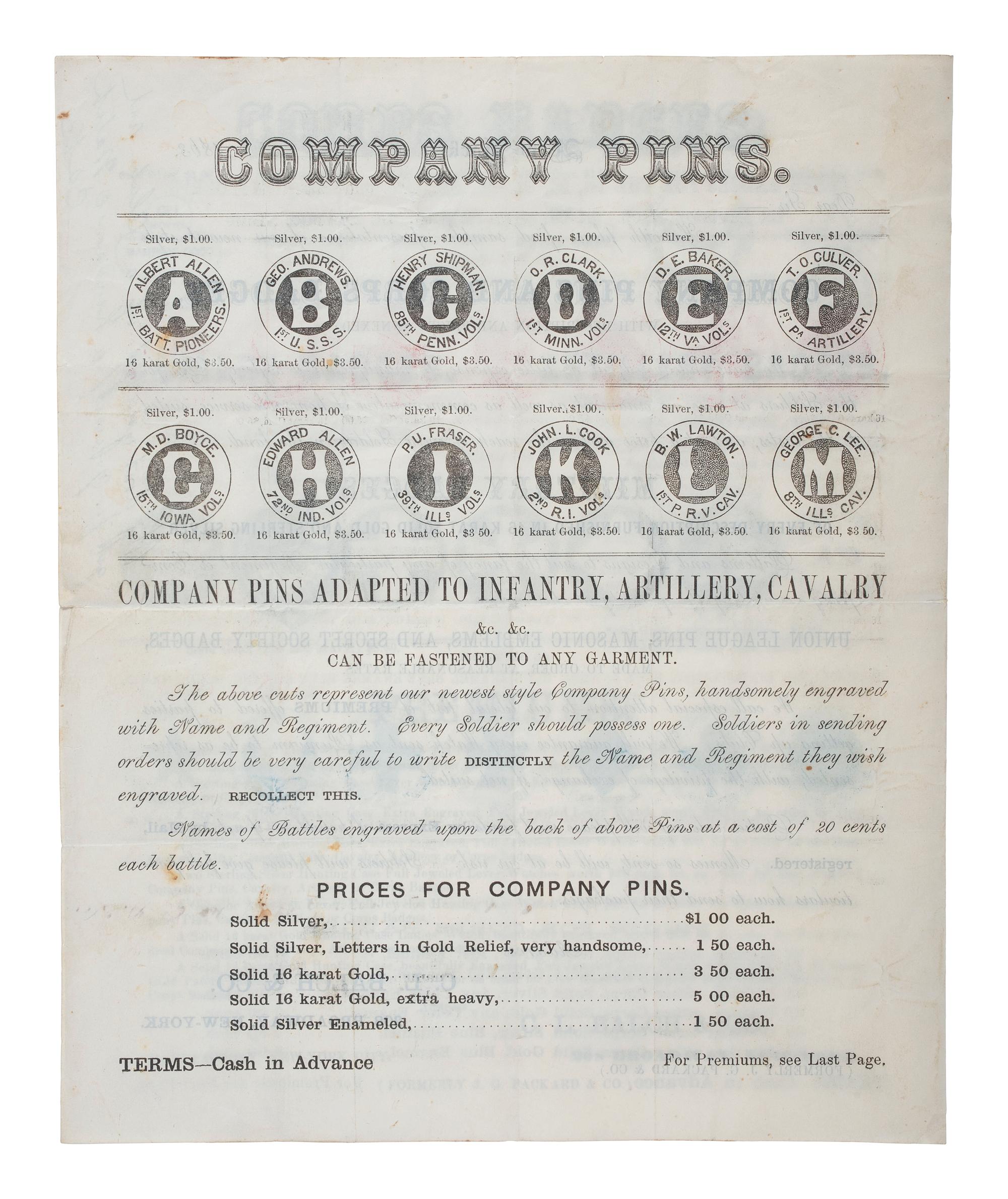 Corps Badges for the 1st, 2d, 3d, 5th, 6th, 11th, and 12th Army Corps . New York, NY: C.L. Balch & Co., 1863.