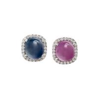 RUBY, SAPPHIRE, AND DIAMOND STUD EARRINGS