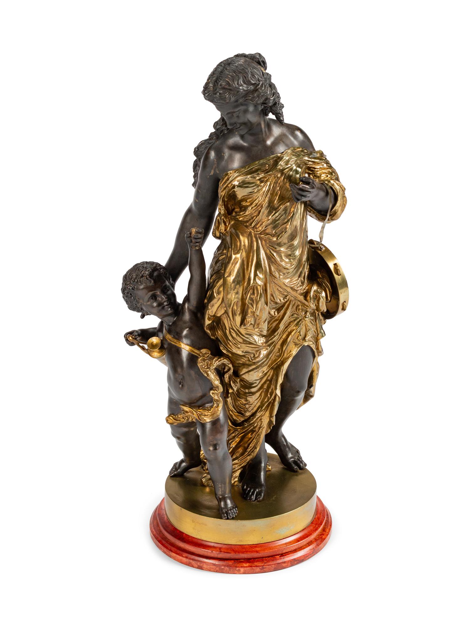 A Parcel-Gilt and Patinated Bronze Large Figural Group — AFTER MOREAU, 20TH CENTURY
