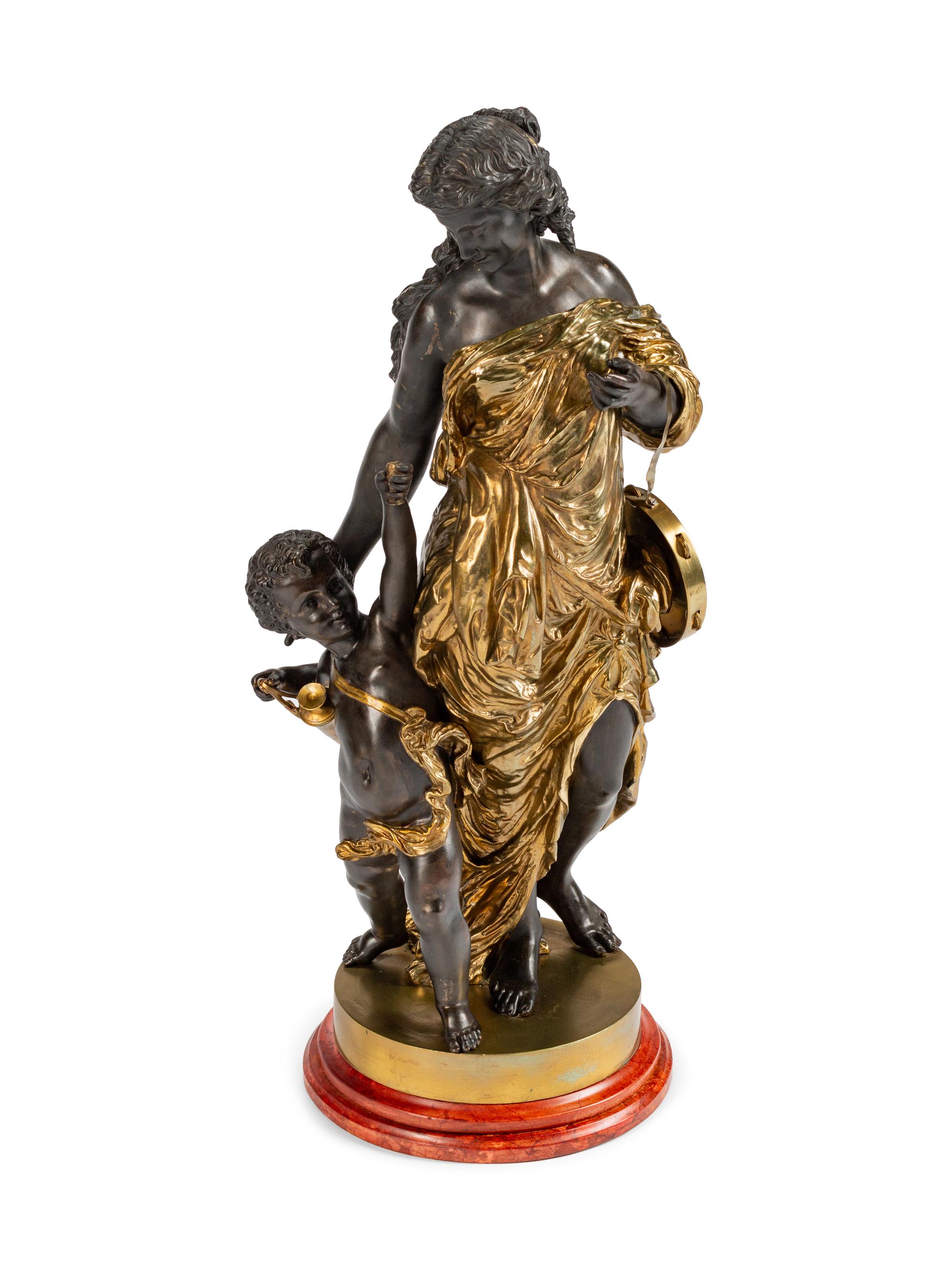 A Parcel-Gilt and Patinated Bronze Large Figural Group — AFTER MOREAU, 20TH CENTURY