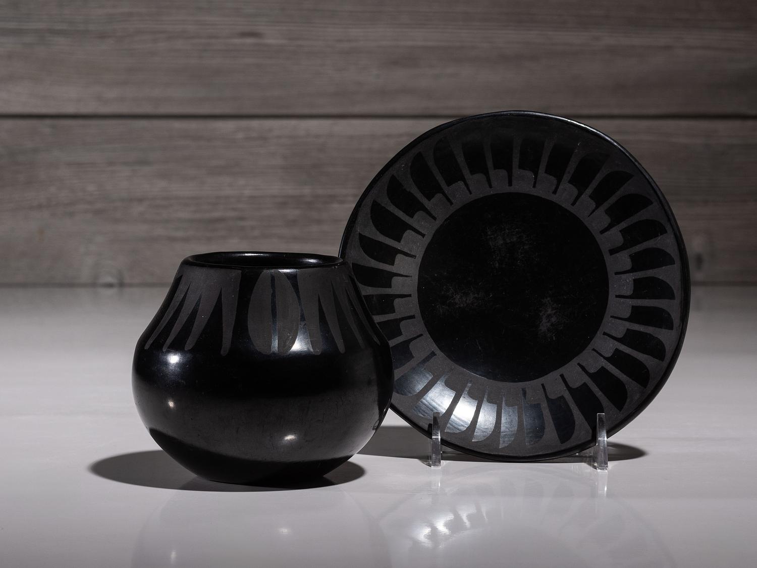 Blackware Pottery Jar and Saucer 1943-1956