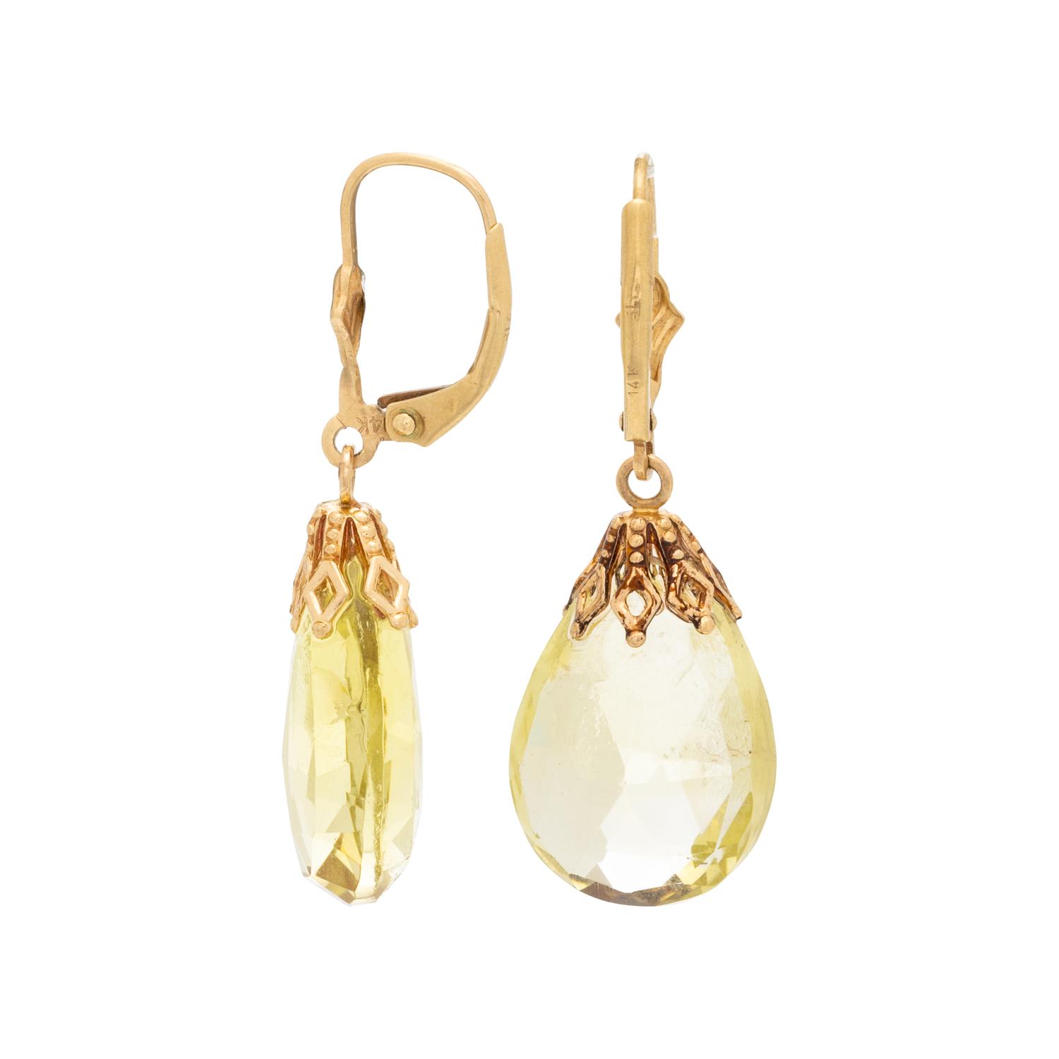COLLECTION OF YELLOW GOLD AND HELIODOR JEWELRY