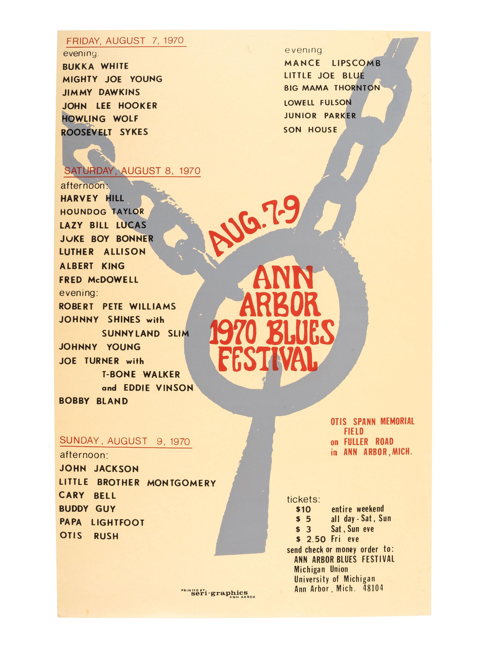 [AFRICAN AMERICANA - MUSIC]. A group of 5 posters promoting blues acts and festivals, incl. Ann Arbor 1970 Blues Festival.