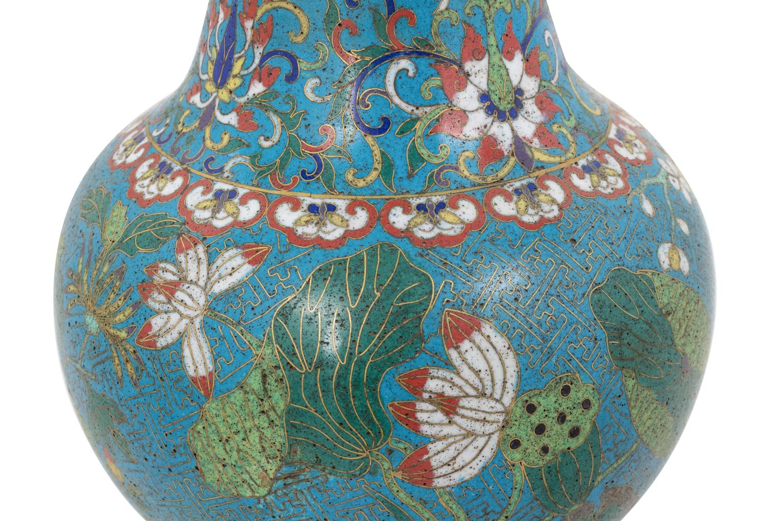A Chinese Cloisonné Vase Mounted as a Lamp