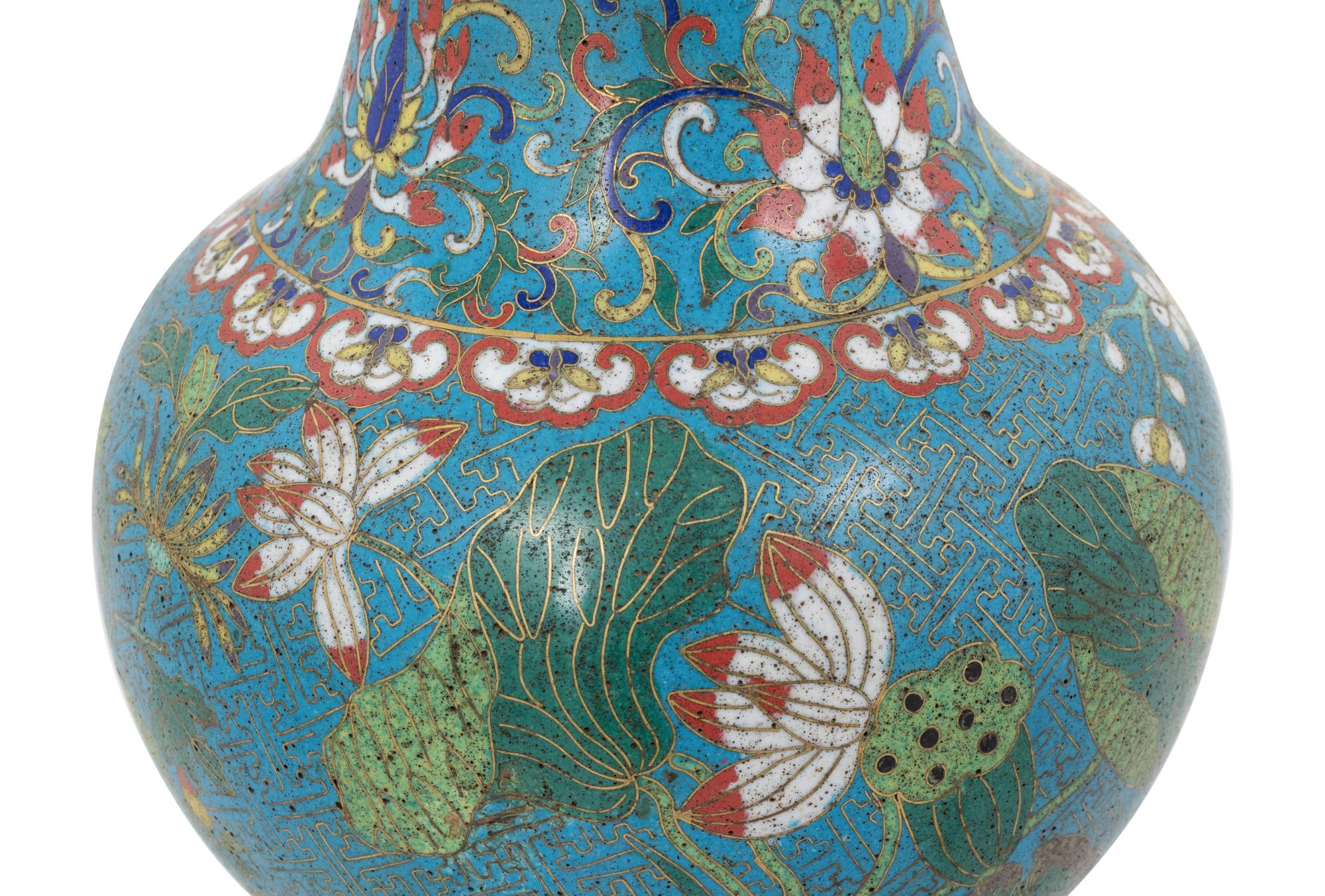 A Chinese Cloisonné Vase Mounted as a Lamp