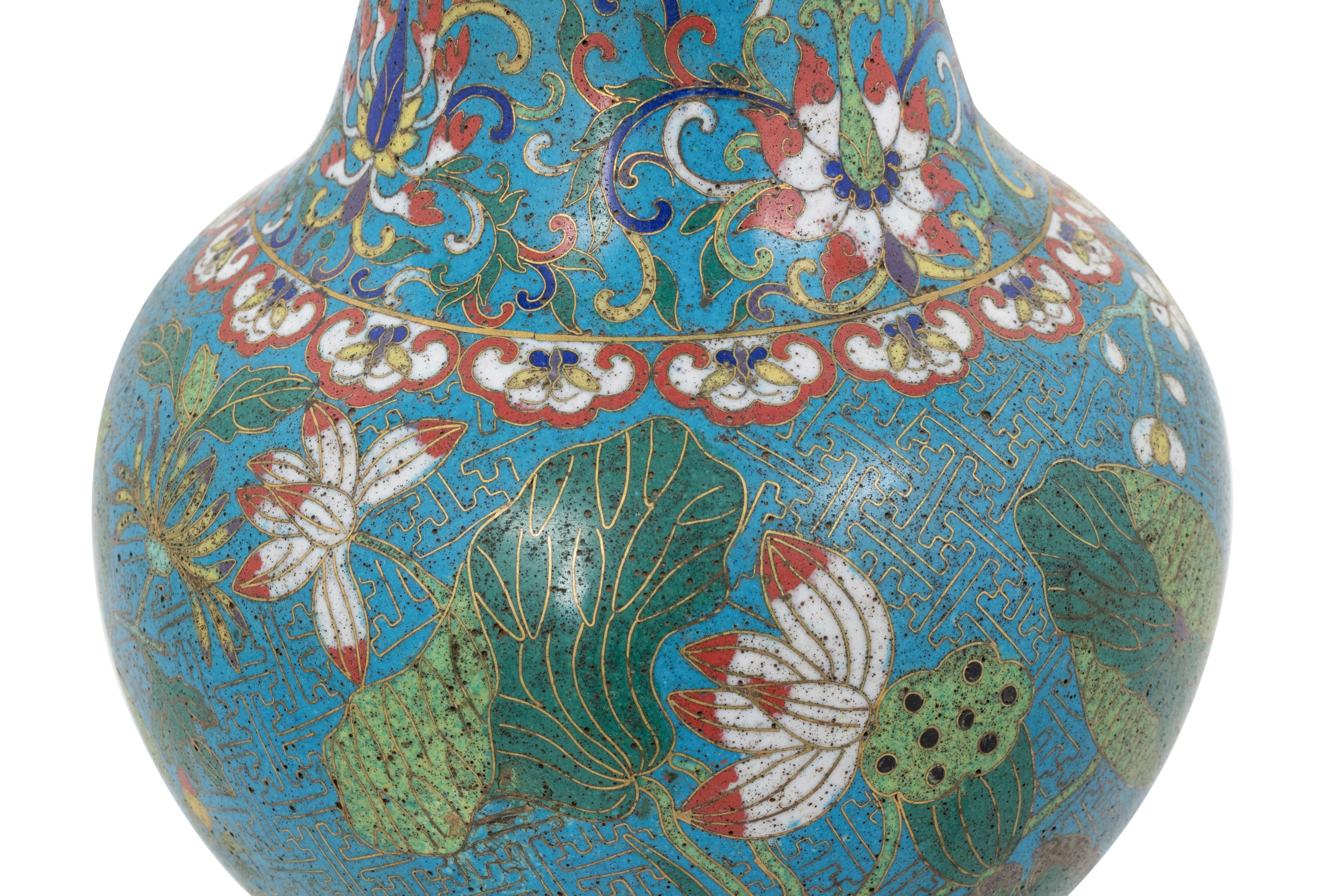 A Chinese Cloisonné Vase Mounted as a Lamp