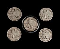 A Collection of One Hundred and Fifty-Eight Walking Liberty 50c Coins