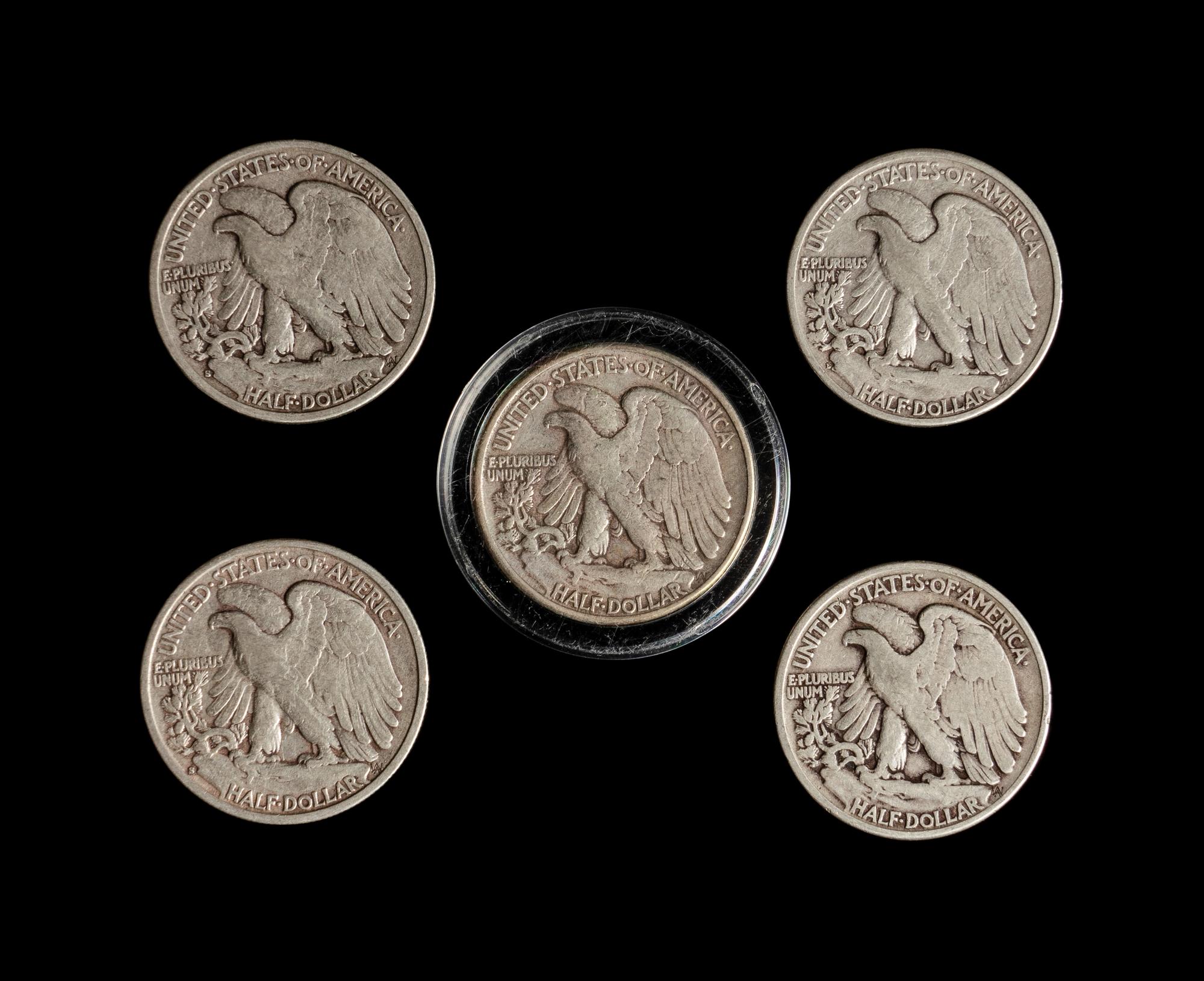A Collection of One Hundred and Fifty-Eight Walking Liberty 50c Coins