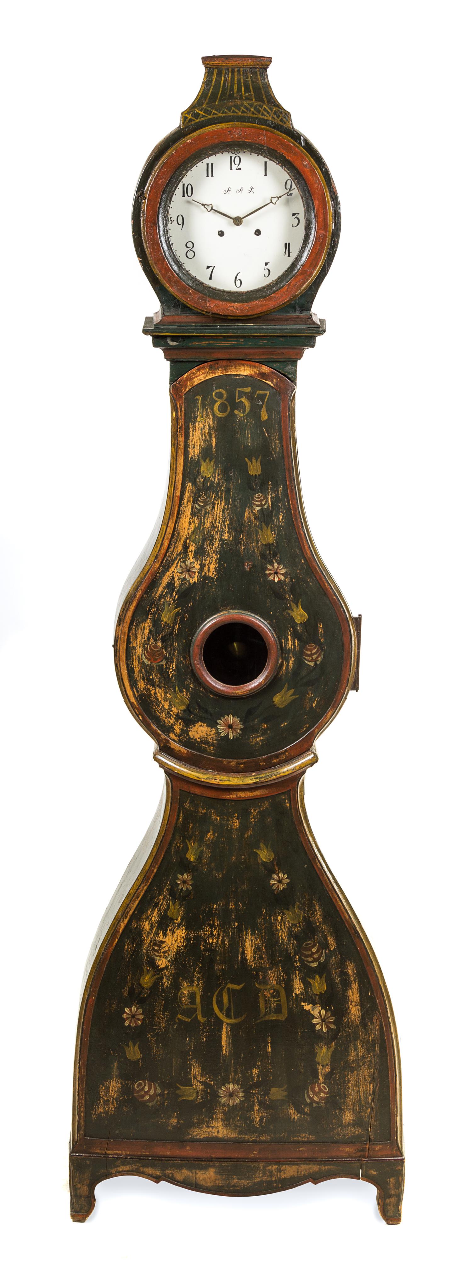 A Swedish Painted Tall Case Clock Height 91 inches. — 18TH/19TH CENTURY