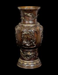 A Japanese Bronze and Mixed-Metal Floor Vase