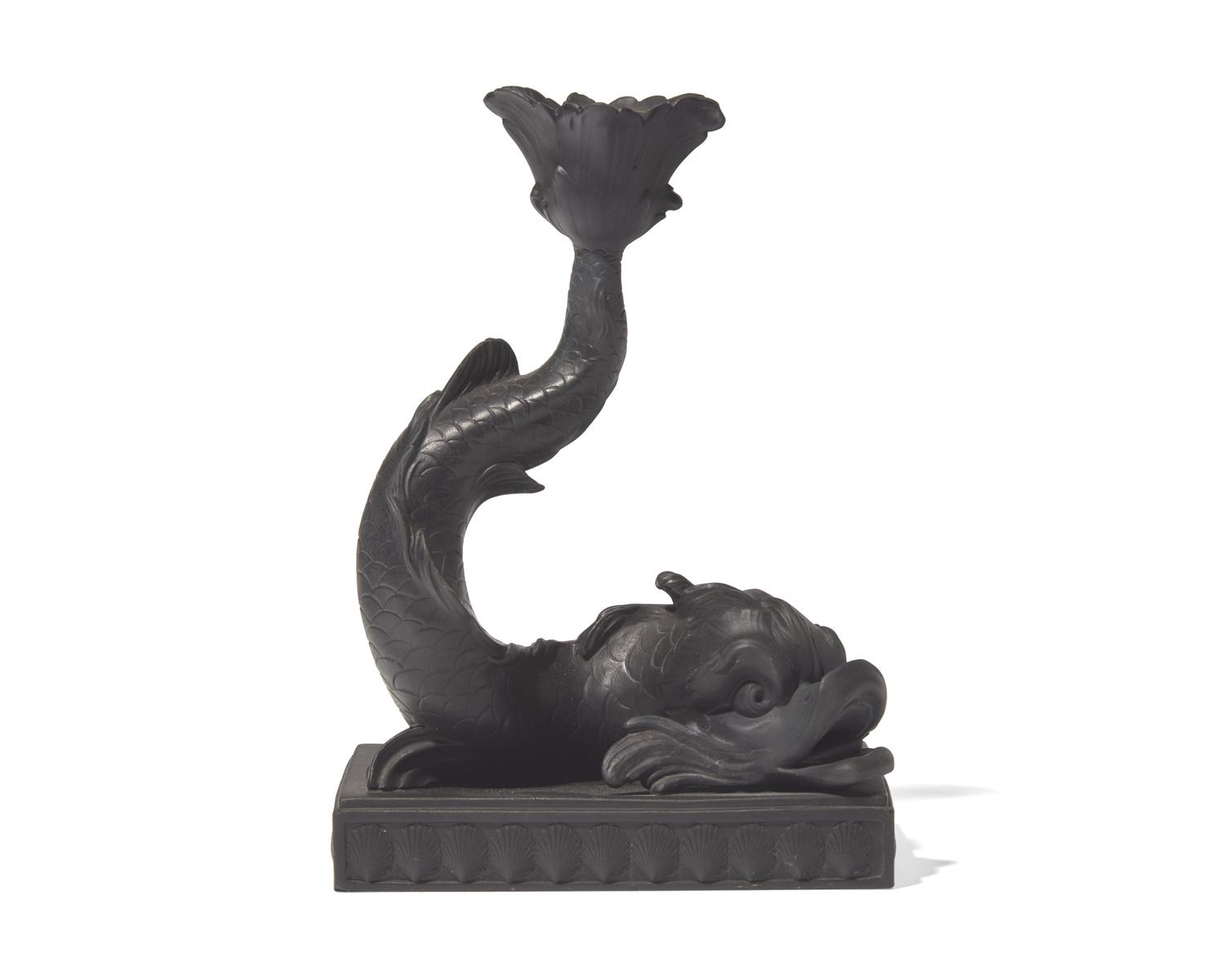 A Wedgwood Black Basalt Dolphin Candlestick
