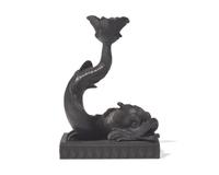 A Wedgwood Black Basalt Dolphin Candlestick