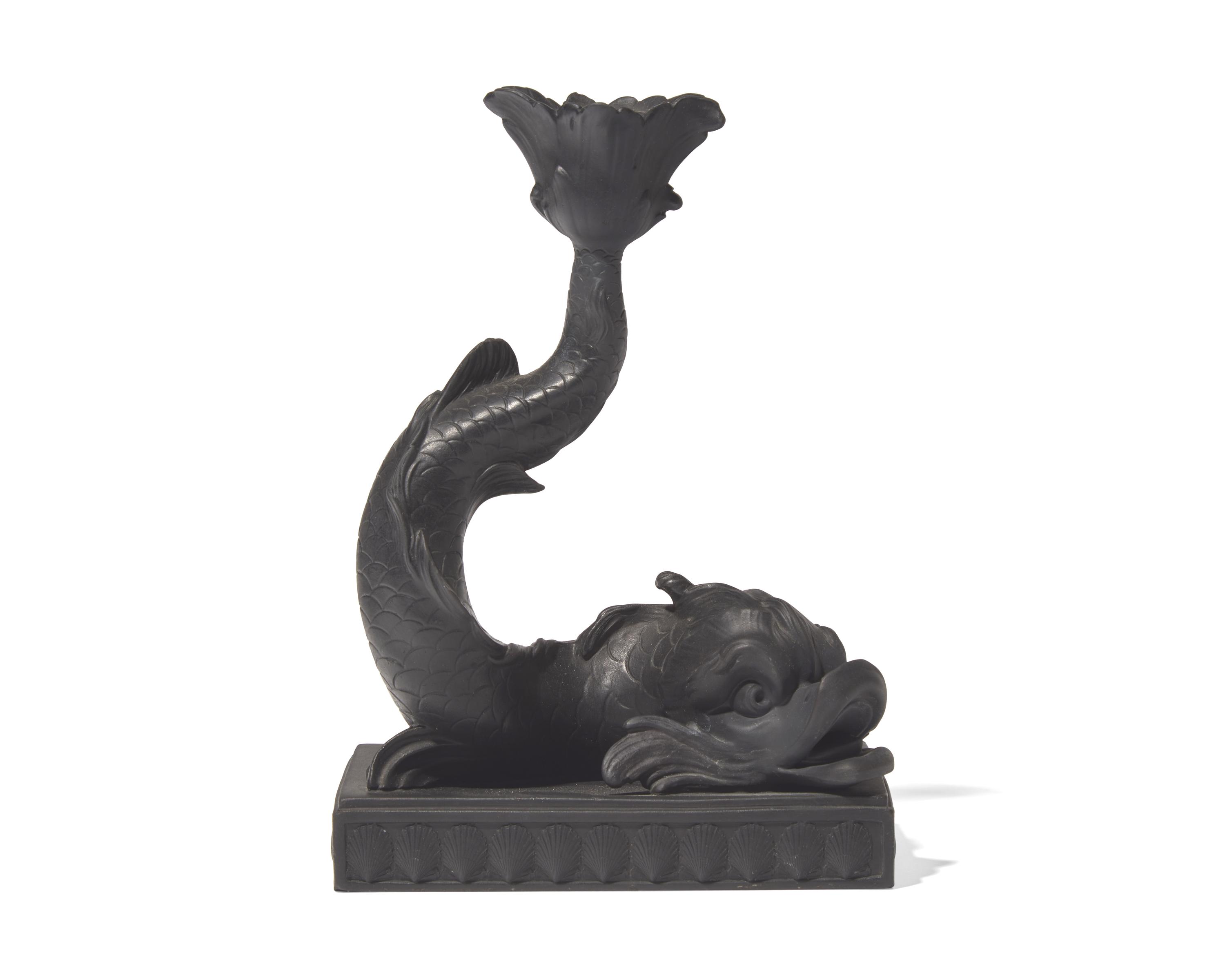 A Wedgwood Black Basalt Dolphin Candlestick