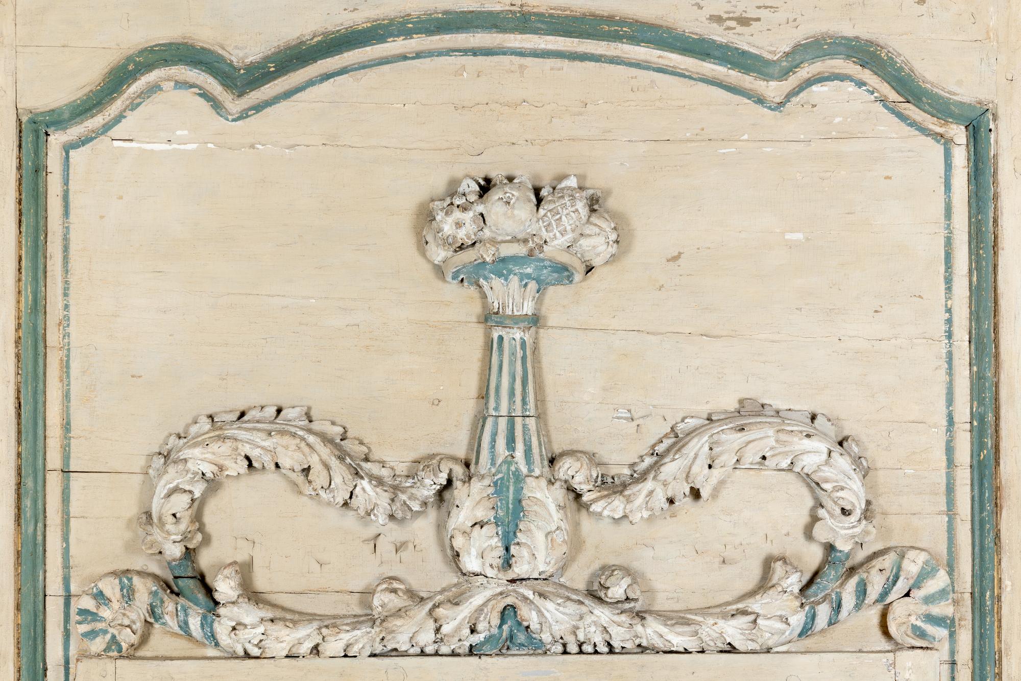 A Louis XV/XVI Transitional Grey and Blue-Painted Trumeau