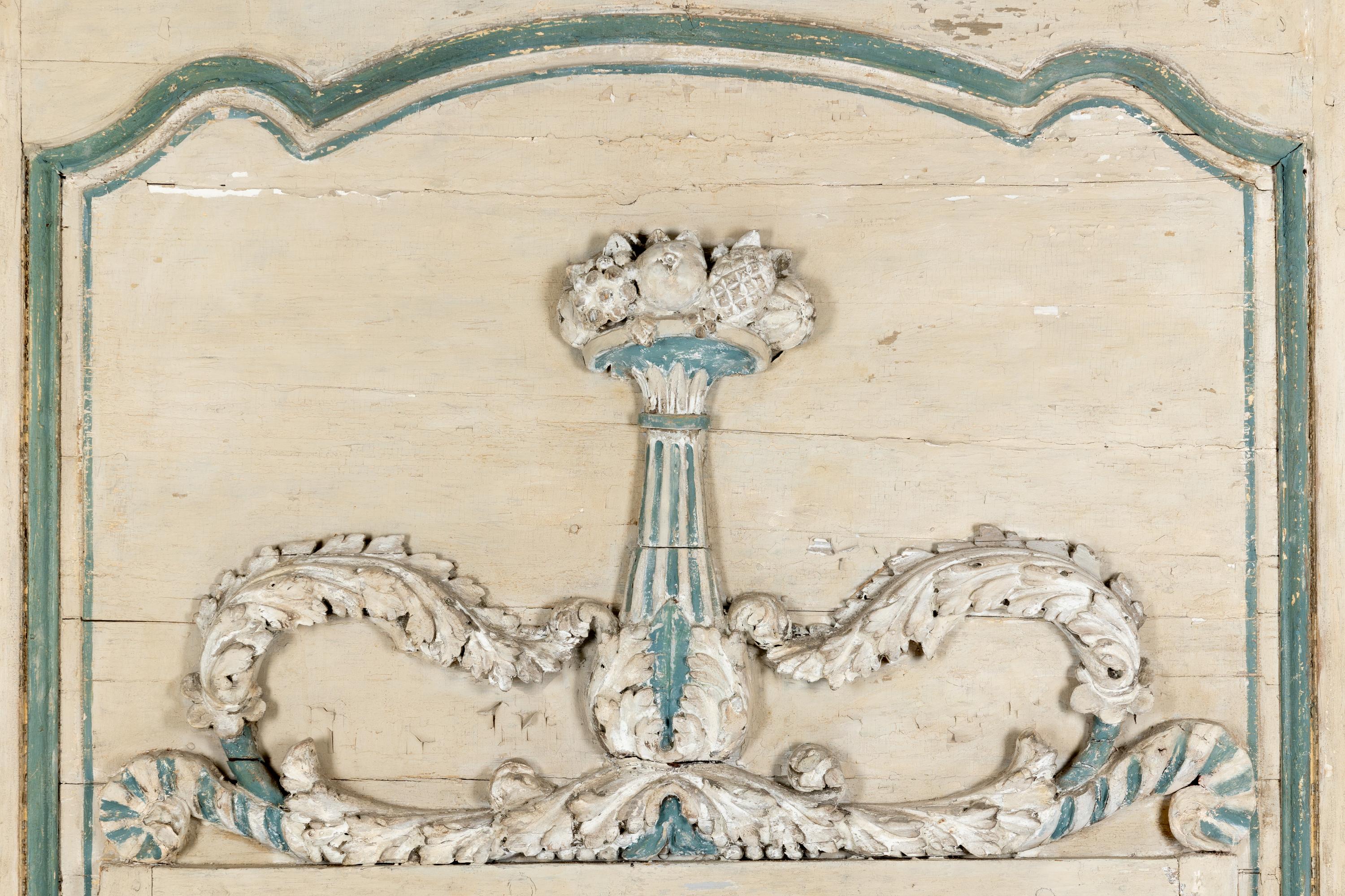 A Louis XV/XVI Transitional Grey and Blue-Painted Trumeau