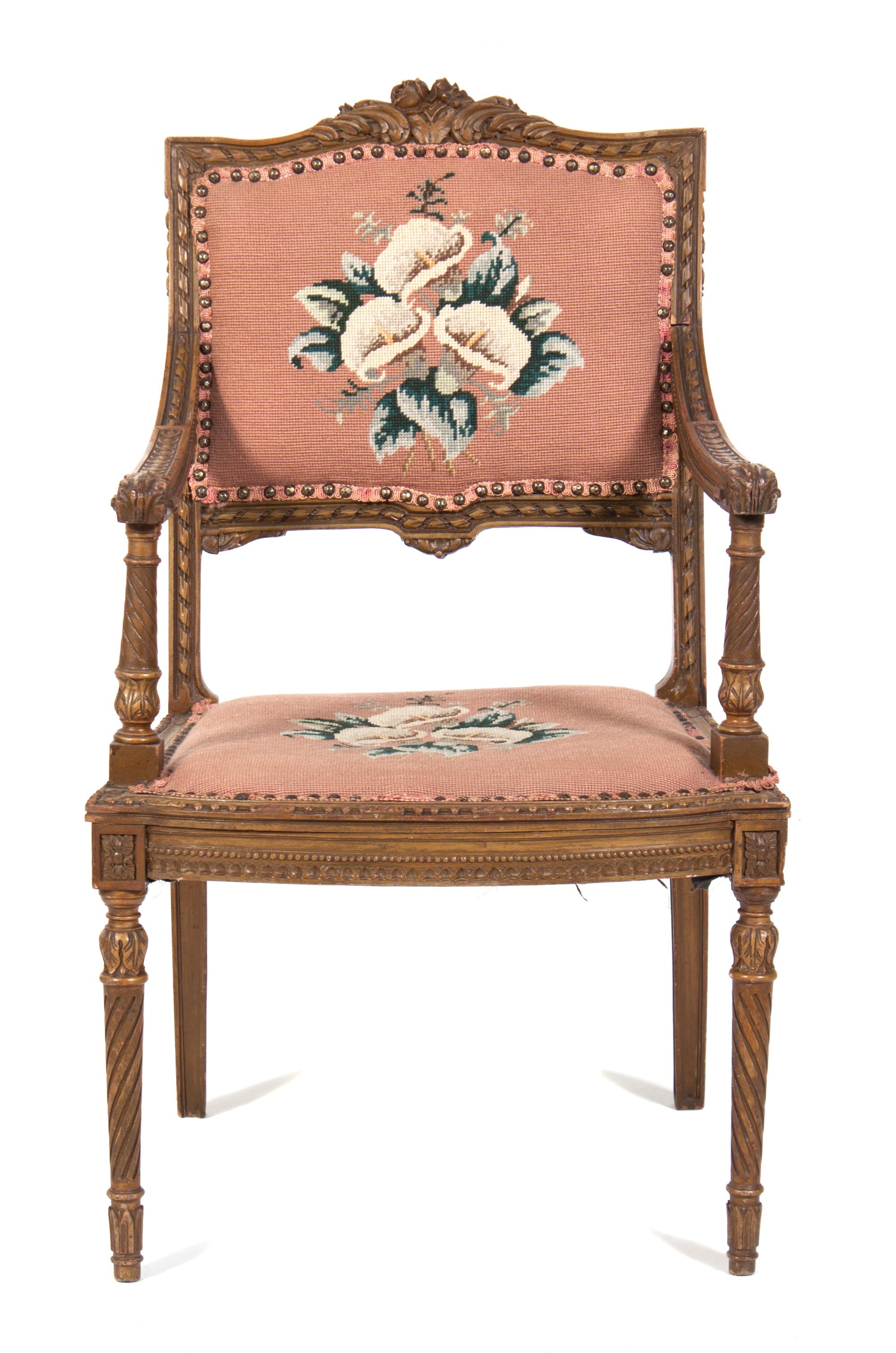 A Louis XVI Style Giltwood Fauteuil Height 37 inches. — LATE 19TH CENTURY