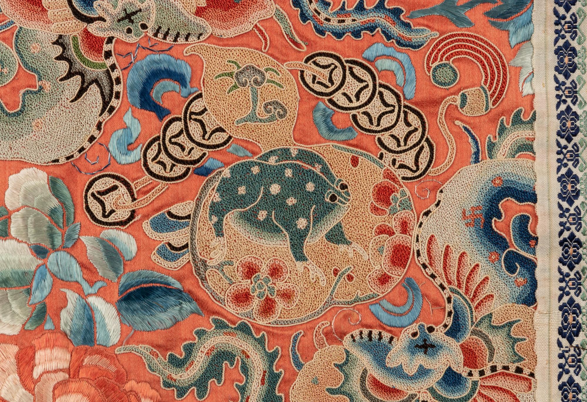 Three Apricot Ground Embroidered Silk Lady's Articles