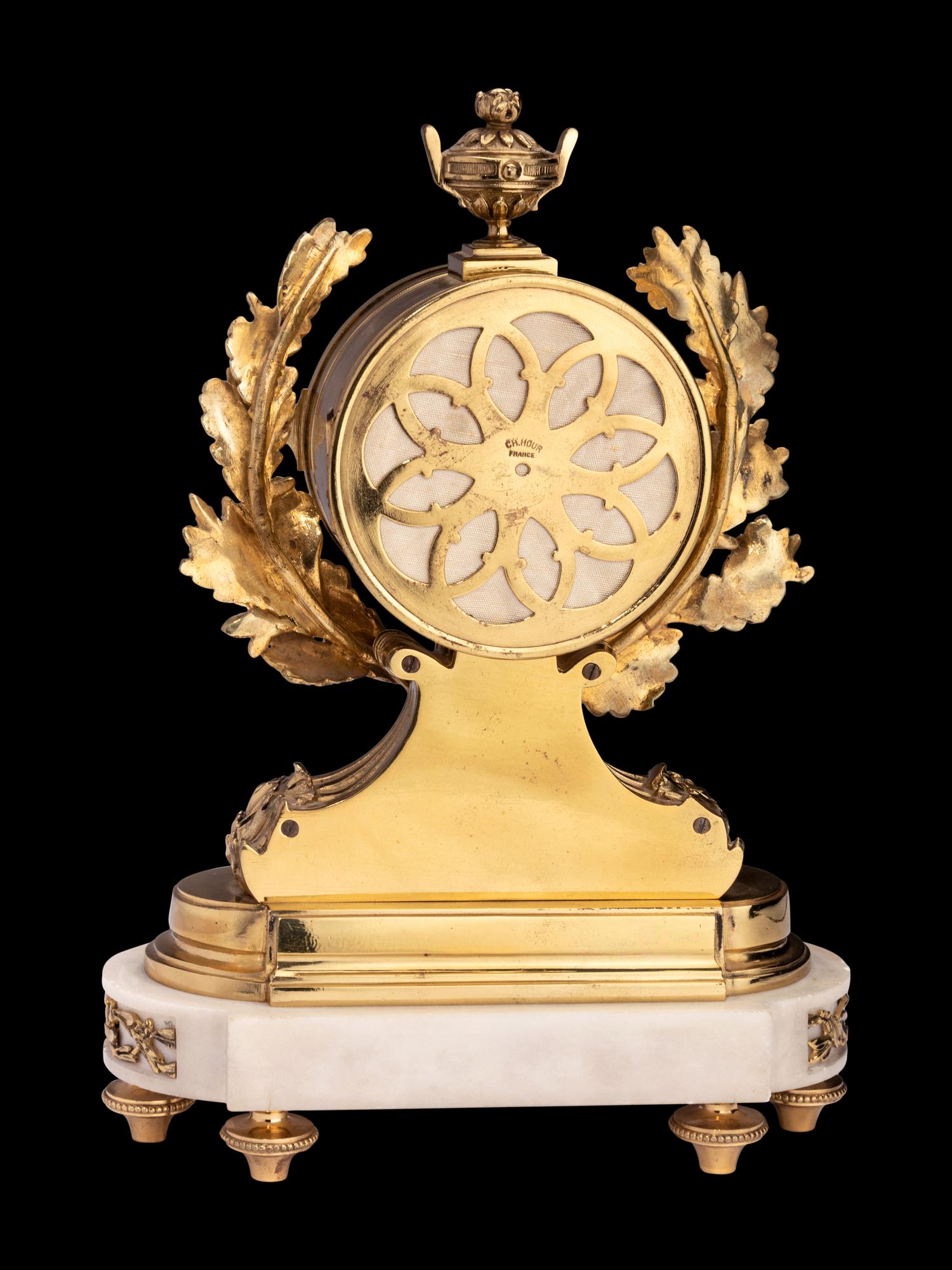 A French Gilt Bronze and Marble Clock, Charles Hour, Retailed by Tiffany & Co.
