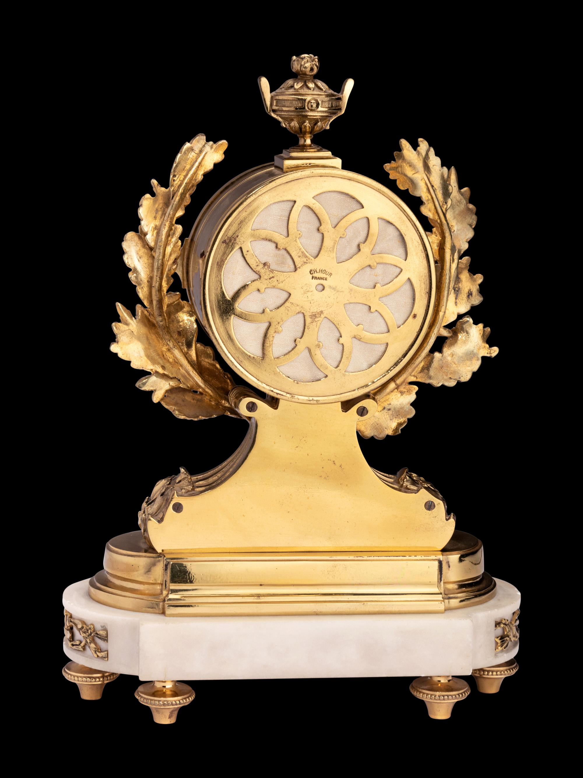 A French Gilt Bronze and Marble Clock, Charles Hour, Retailed by Tiffany & Co.