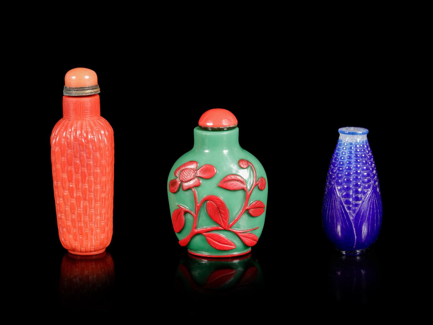 Three Chinese Peking Glass Snuff Bottles