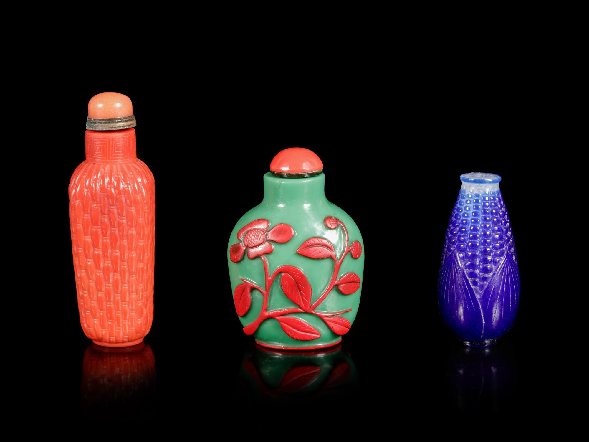 Three Chinese Peking Glass Snuff Bottles
