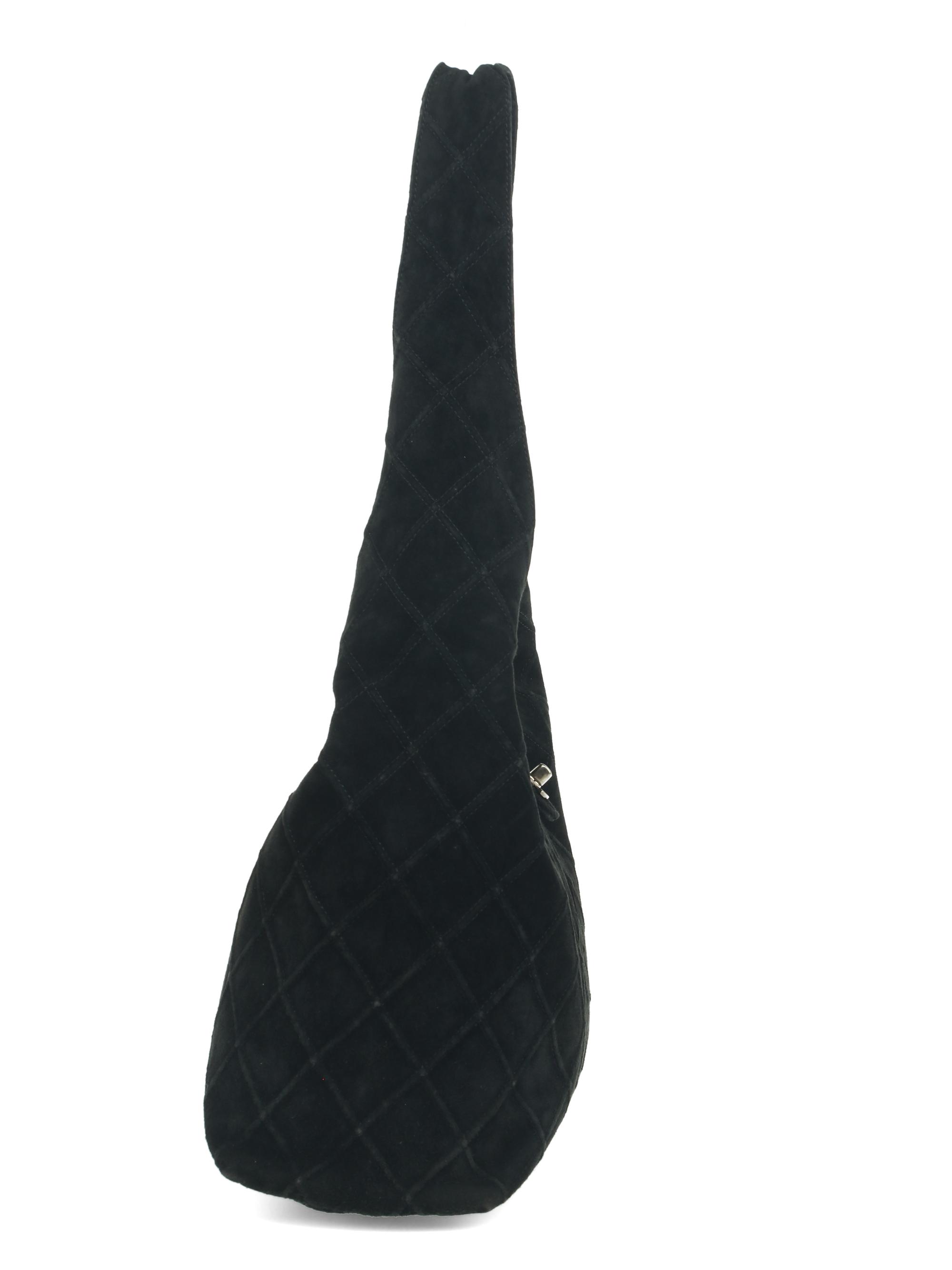 Chanel Black Suede Shoulder Hobo Bag