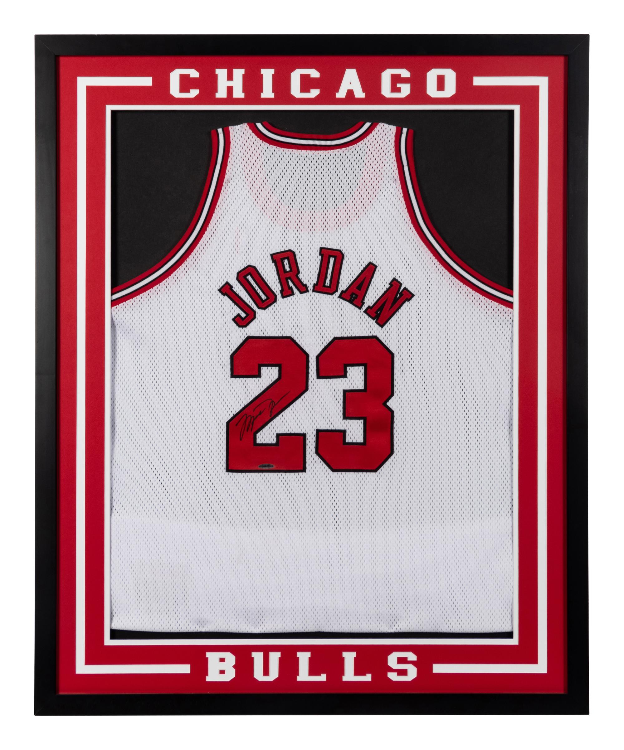 A Michael Jordan Signed Autograph Chicago Bulls Jersey Display (Upper Deck Authenticated),
