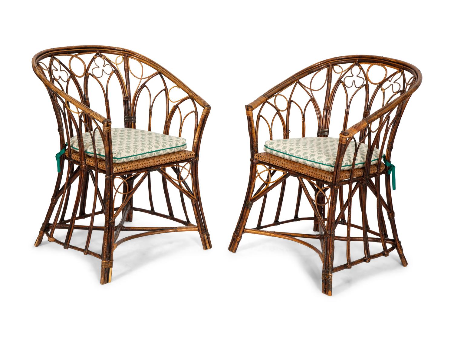 A Gothic Design Rattan Settee and Pair of Armchairs