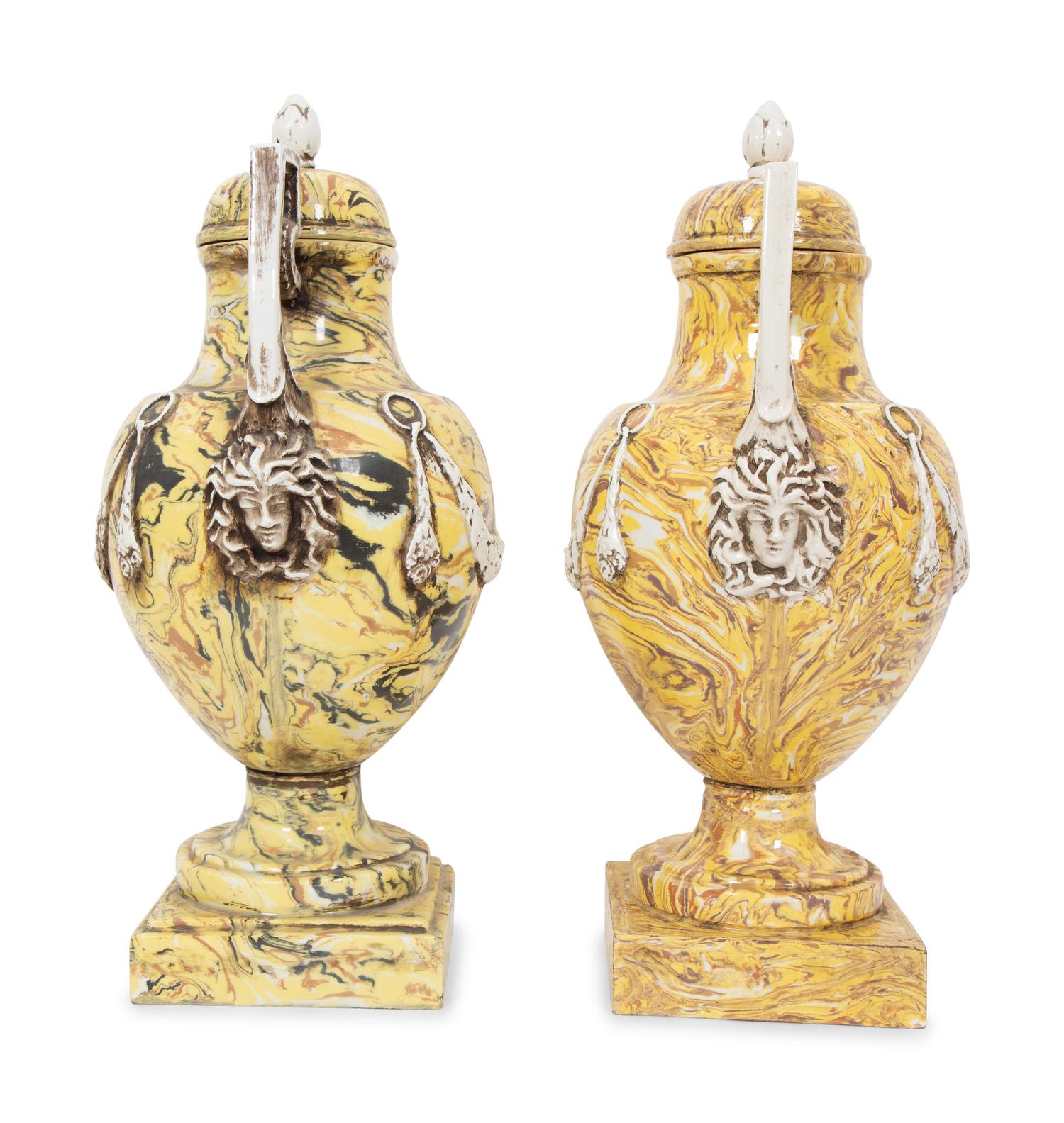 A Pair of Italian Glazed Ceramic Aptware Urns