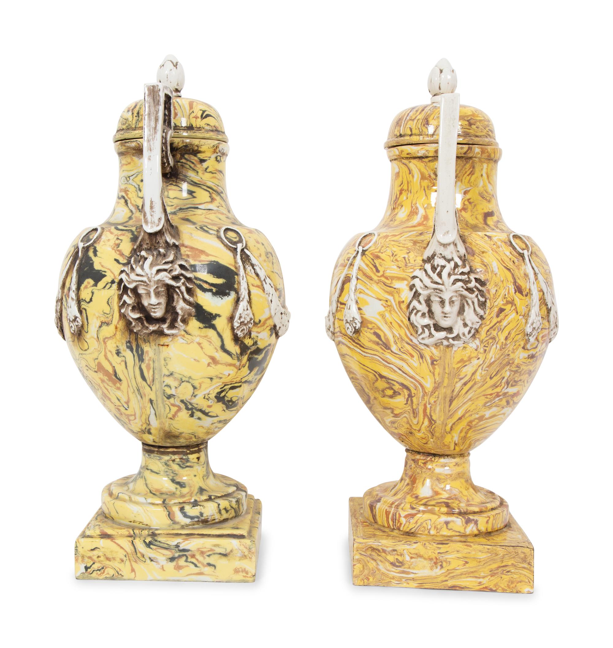 A Pair of Italian Glazed Ceramic Aptware Urns