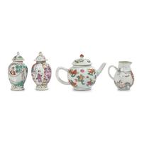 Eight Chinese Export Porcelain Famille Rose Tea and Table Wares