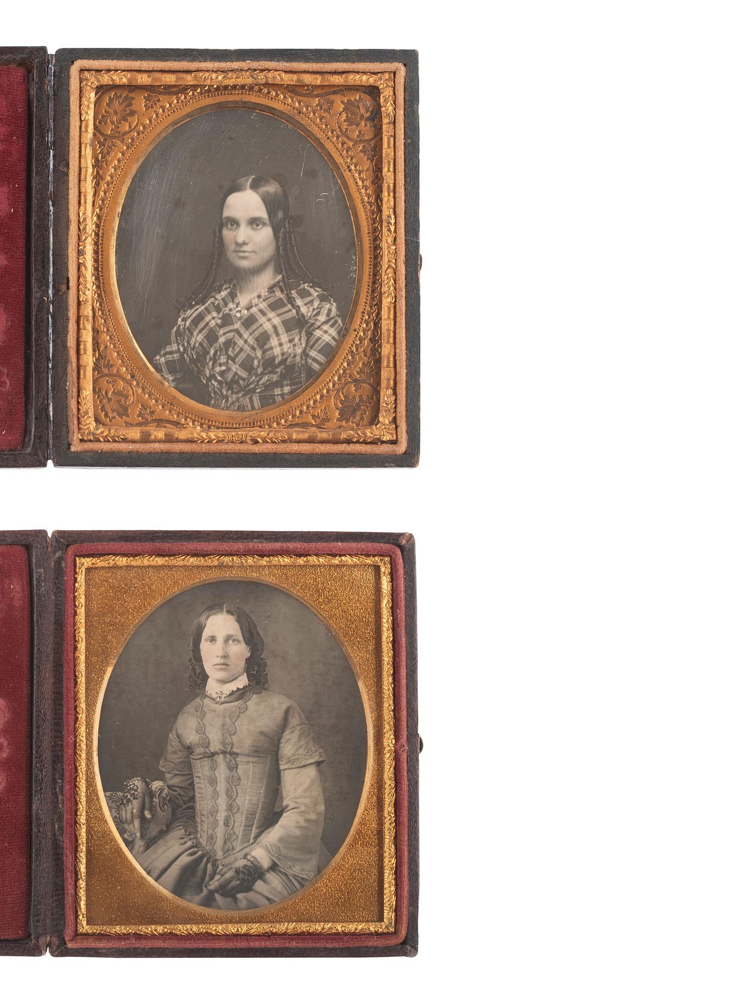 [EARLY PHOTOGRAPHY]. 14 sixth plate daguerreotypes of women and girls with curled and braided hair.