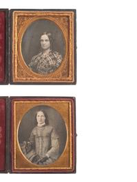 [EARLY PHOTOGRAPHY]. 14 sixth plate daguerreotypes of women and girls with curled and braided hair.