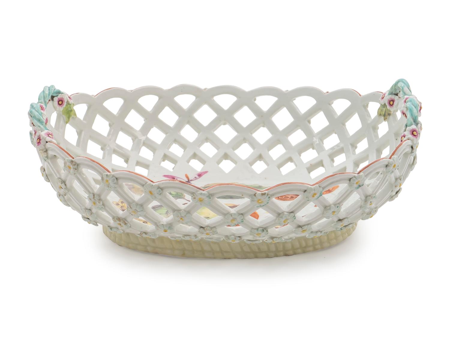 A Large English Porcelain Reticulated Basket — C. 1760