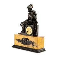 A Louis Philippe Patinated Bronze and Sienna Marble Figural Mantel Clock