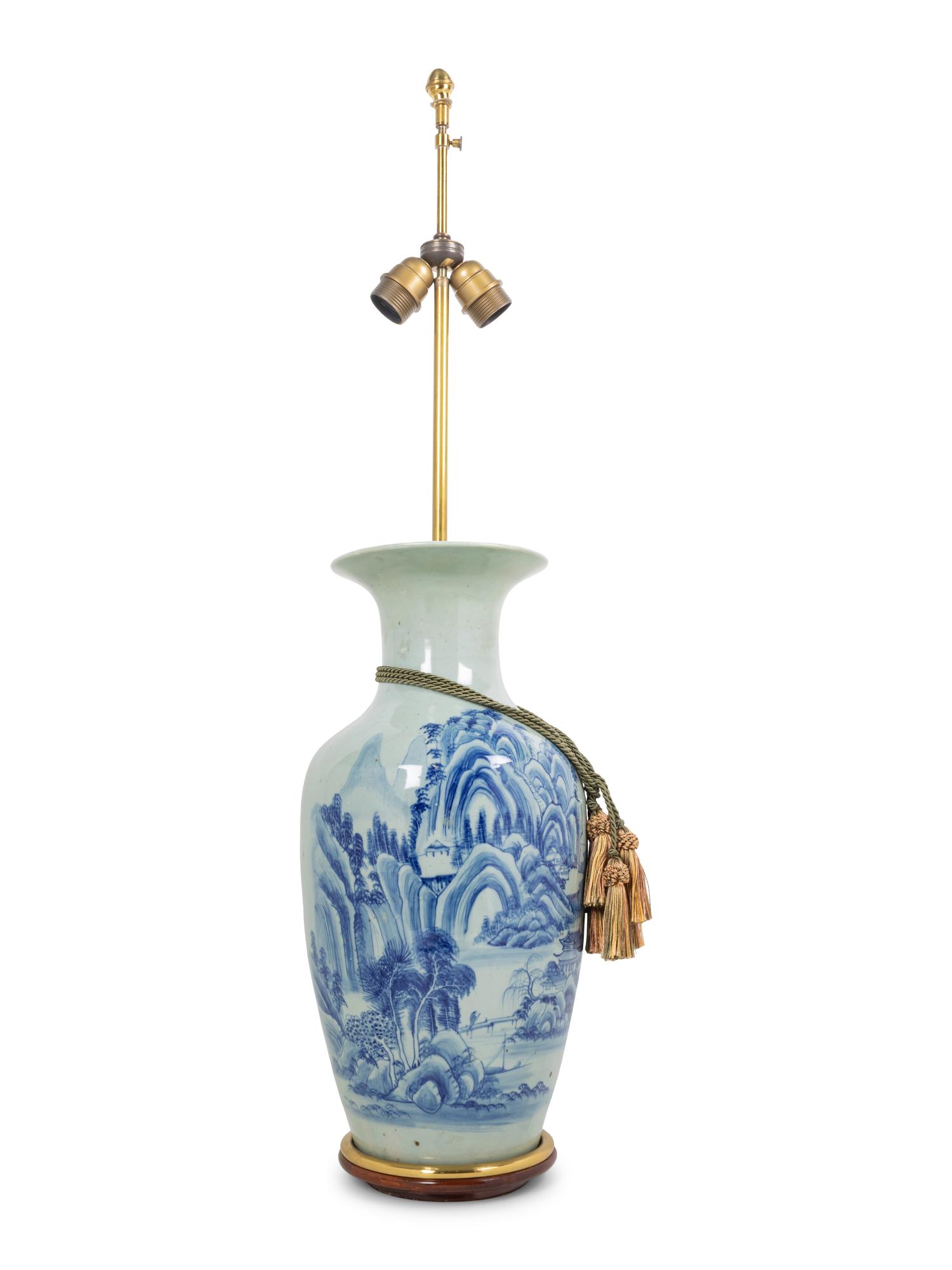 A Blue and White Porcelain Vase Mounted as a Lamp