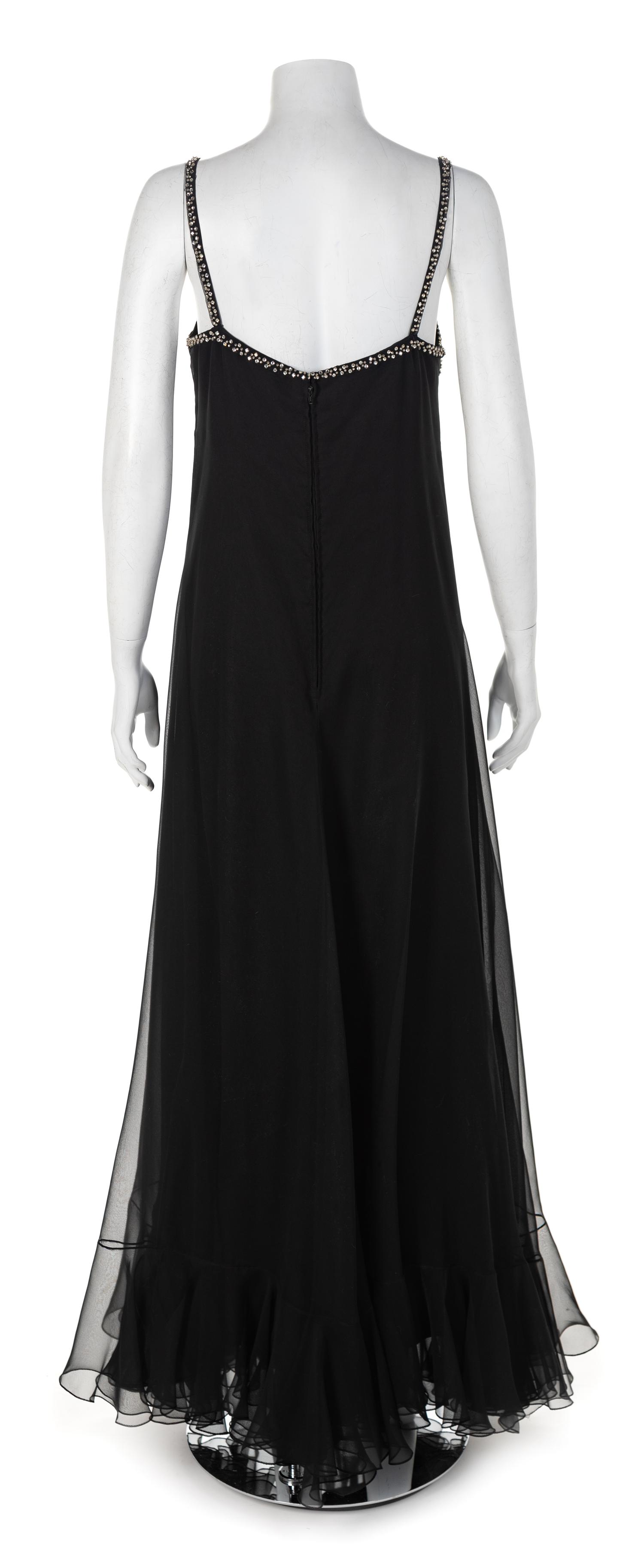 Mollie Parnis Balck Chiffon Dress, 1970s No size label