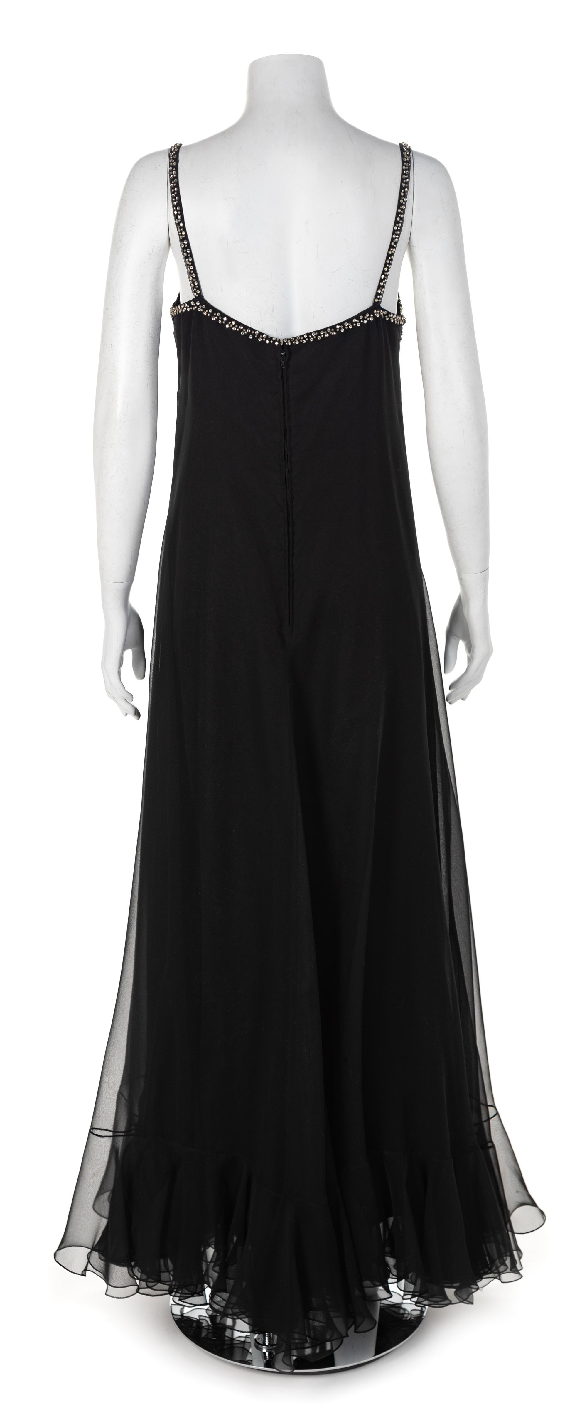 Mollie Parnis Balck Chiffon Dress, 1970s No size label
