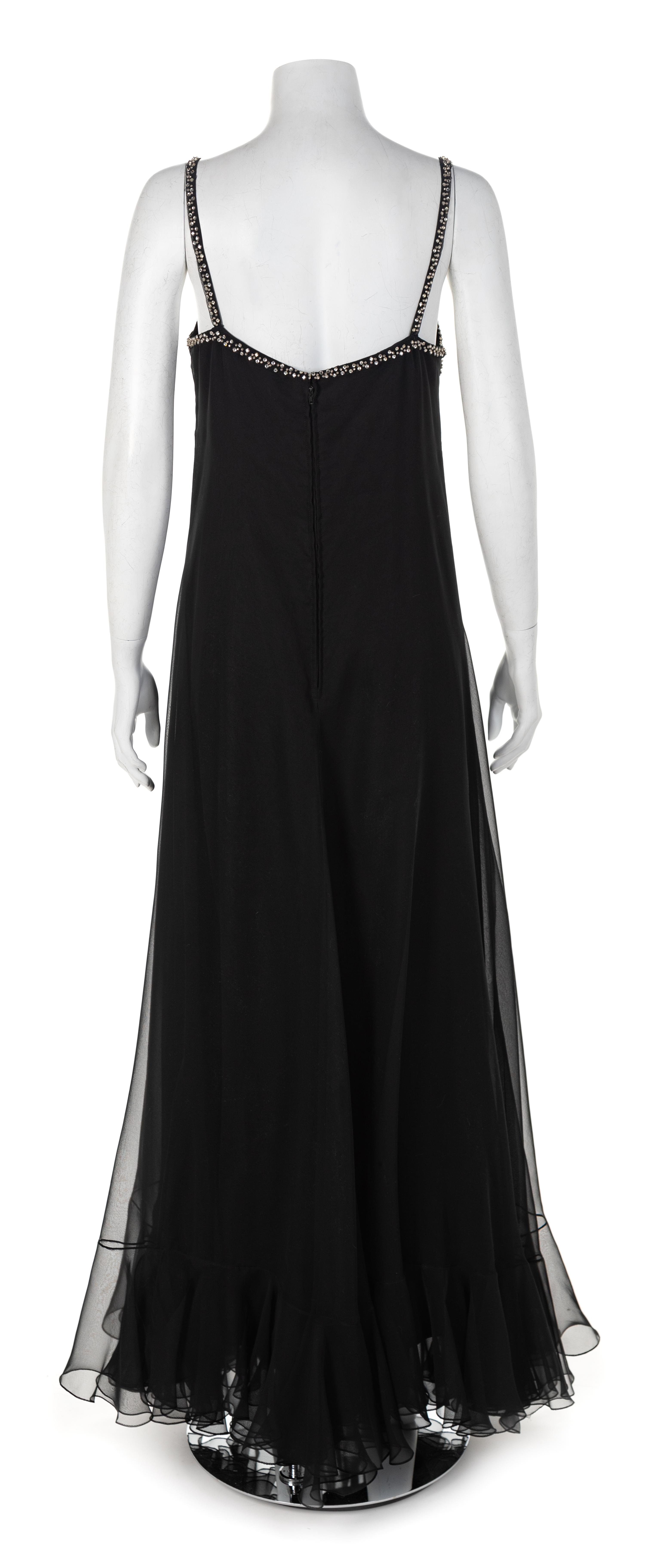 Mollie Parnis Balck Chiffon Dress, 1970s No size label