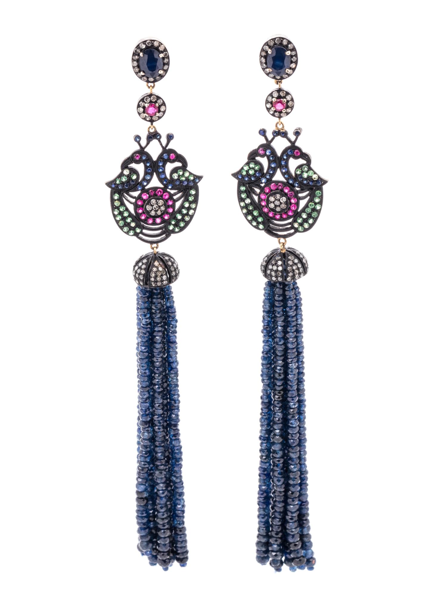 MULTIGEM AND DIAMOND TASSEL EARRINGS
