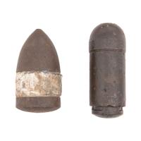 Two Excavated Civil War Artillery Shells: 3.8" Hotchkiss Bolt for the 14 Pound James Gun and 3" Confederate Broun Shell