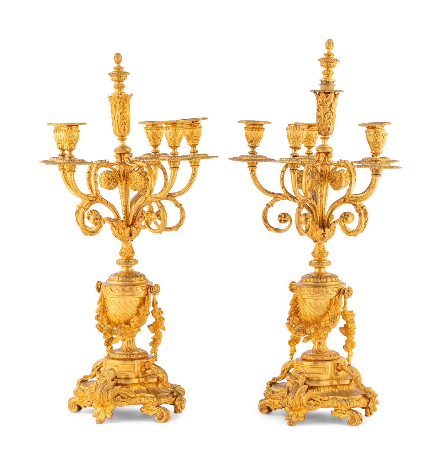 A Pair of French Gilt Bronze Candelabra