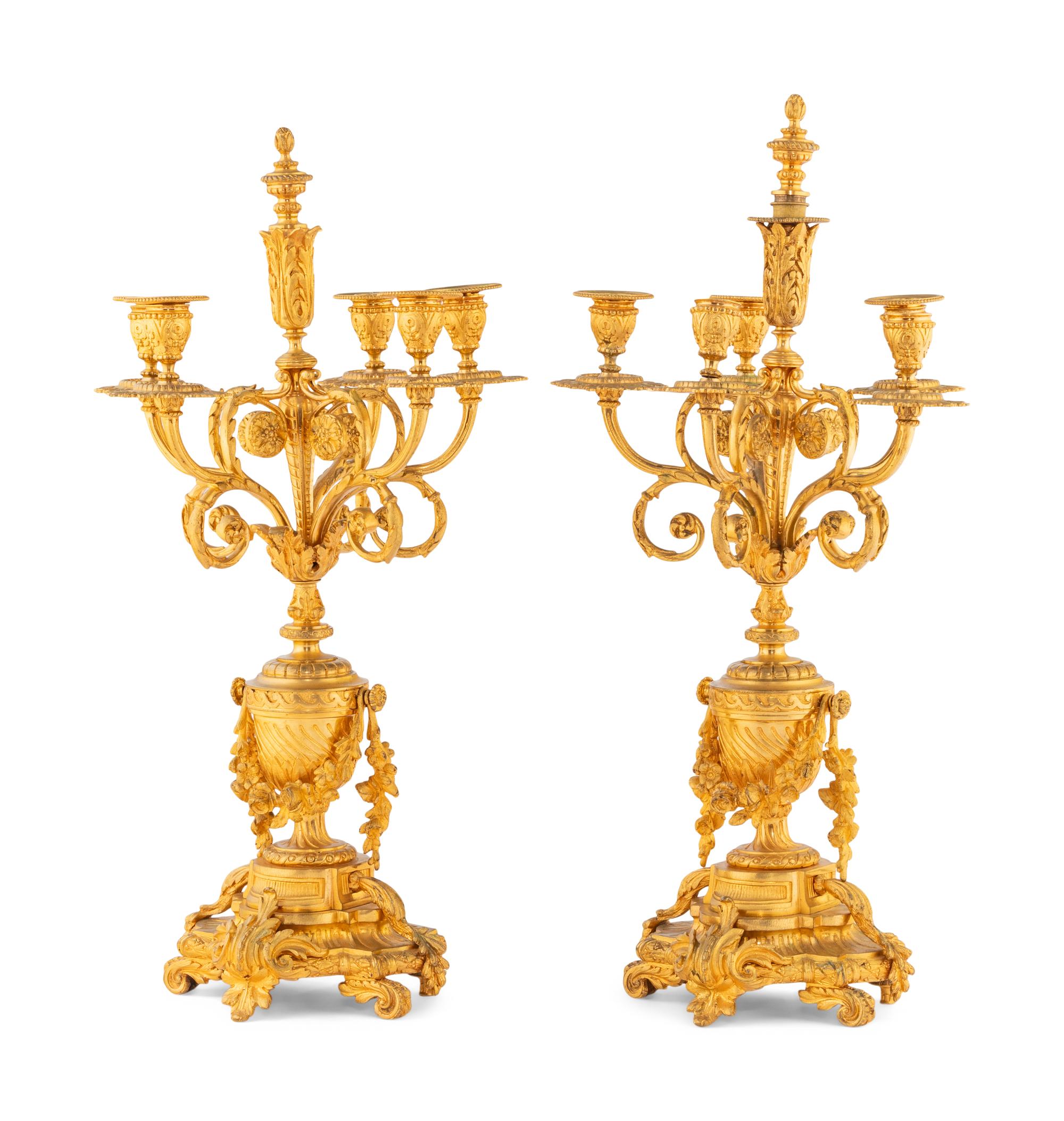 A Pair of French Gilt Bronze Candelabra