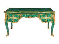 A Louis XV Style Gilt Bronze Mounted Malachite Bureau Plat
