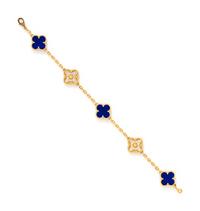 VAN CLEEF AND ARPELS, YELLOW GOLD, LAPIS LAZULI AND DIAMOND 'VINTAGE ALHAMBRA' BRACELET